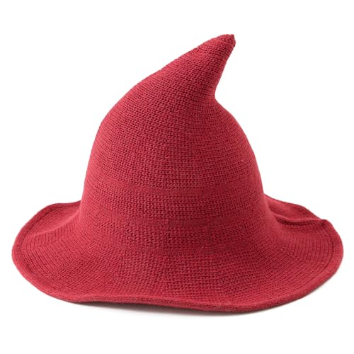 Jastore Halloween Witch Hat for Kids Girl Boy Wide Brim Foldable Halloween Hats for Party Cosplay Costume Accessory (US Age 3 Years 12 Years Wine Red)