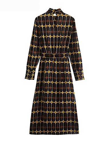 Robe midi vintage d'exception à col montant Zadaos, le raffinement du graphisme contrasté