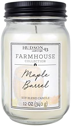 Mason Jar Candle Farmhouse Decor | Scented Maple Bourbon Candle with Natural Soy Wax Blend | Long Lasting Aromatherapy Candle for Home Fragrance | Decorative Glass Jar with Lid, 12 oz