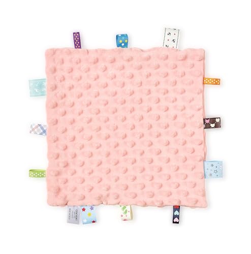CREVENT Security Blanket for Babies, Soft Baby Lovey Comforter, Sensory Plush Blanket for Baby Girls, Calming Sleep Companion, 10" x 10" Pink