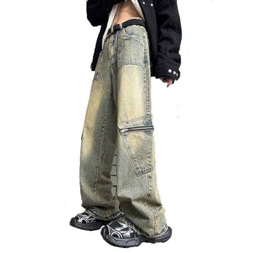 Casual Jeans for Men Trendy Straight Wide Leg High Waist Streetwear Cleanfit Denim Cargo Pants