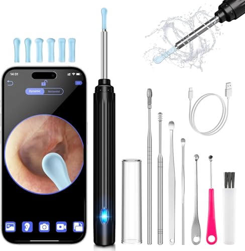 Ear Wax Removal, Ear Cleaner kit with Camera and Light,1269P Otoscope, Ear Cleaning Tool with 6 Ear Spoon, Ear Camera for iPhone & Android Phones