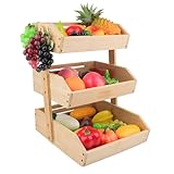 Happi Hoomin 3-Tier Bamboo Fruit Basket for Kitchen Counter – Large Produce Basket Organizer, Wooden Fruit Stand with Deep Ventilated Baskets for Fruits, Vegetables & Snacks