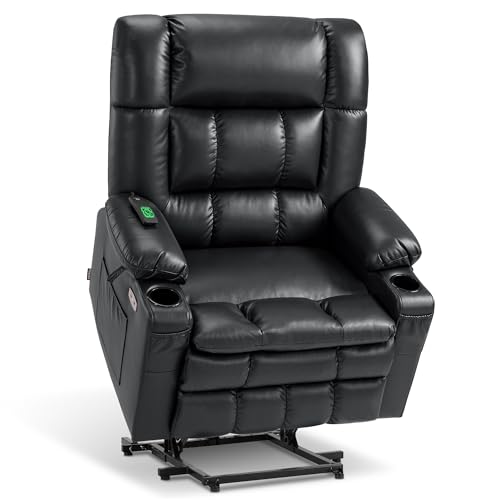 MCombo Dual Motor Power Lift Recliner Chair for Elderly, Lay Flat Lift Chair with Heat and Massage, Oversized Lift Recliner for Big and Tall, Faux Leather R7891 (Black, Oversized)