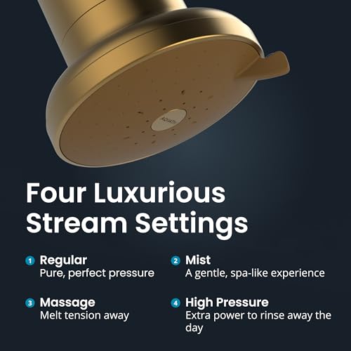 Image of AquaTru Shower - Advanced Shower Filter Removes Impurities from Hard Water to Support Healthy Skin, Scalp, Hair, Reduce Breakage, and Enhance Your Beauty and Self-Care Routine (Brushed Gold)
