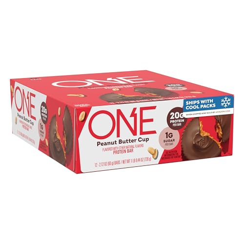 ONE Protein Bars Peanut Butter Cup Gluten Free with 20g Protein and 1g Sugar Pantry Staples 2.12 oz (12 Count)
