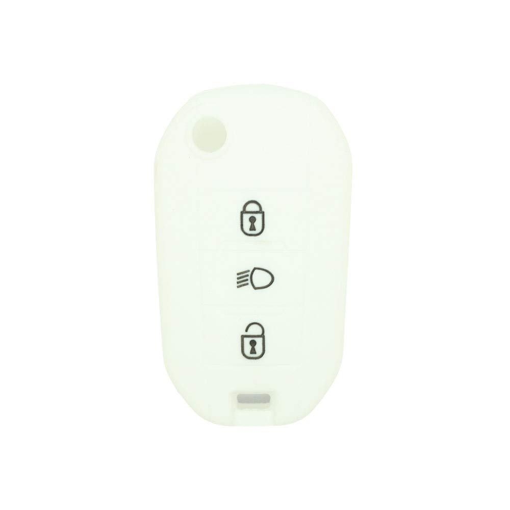BROVACS Silicone Cover Protector Case Holder Skin Jacket Compatible with PEUGEOT CITROEN 3 Button Flip Remote Key Fob w/Light Symbol CV9306 White - Image 2