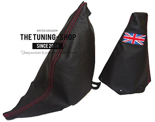 The Tuning-Shop Ltd for Mini Cooper R50 R53 S-One 2001-2006 Shift & E Brake Boot Black Leather British Flag Embroidery Edition
