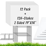 12 Pack Blank Yard Signs with Stakes, IKAYAS 19 x 14 Inches White Garden Yard Signs Yard Sale Signs