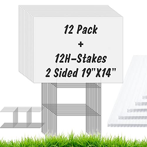 12 Pack Blank Yard Signs With Stakes, Ikayas 19 X 14 Inches White Garden Yard Signs Yard Sale Signs Corrugated Lawn Signs For Party Yard Decorations,Garage Sale, Guidepost, Open House #TOP6