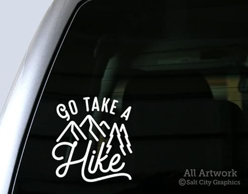 Go Take A Hike Decal, Hiking Sticker - Hiker, Get Outdoors, Mountains, Trees, Popular Phrases - Vinyl - Car Window Decal, Bumper Sticker (5 Inches Tall, White) #TOP1
