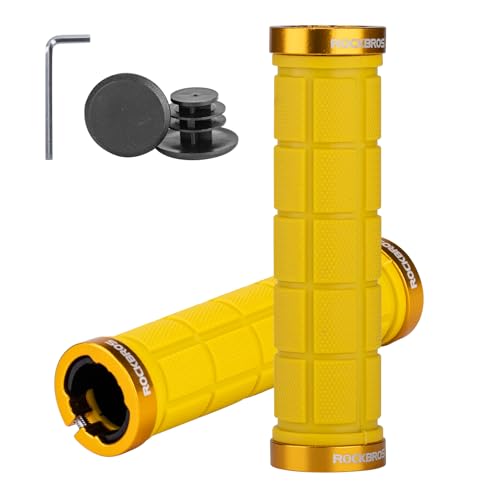 ROCKBROS Double Lock On Bike Grips - Comfortable, Anti-Slip for Mountain, BMX, Scooter, Beach Cruiser & Folding Bikes (Yellow)