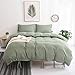 M&Meagle Duvet Cover Green,Solid Color Bowknot Design,100% Microfiber Treated by Washed Cotton Process,Feels Like a Very Soft Cotton-Queen Size(3Pcs,1 Duvet Cover 2 Pillowcases)