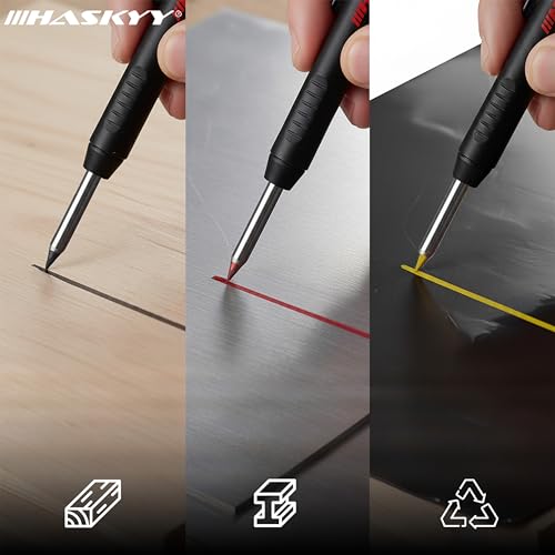 Miniatura 7 de Haskyy Marcador De Profundidad Set Con Minas Y Sacapuntas Lápiz De Carpintero Para Madera, Metal, Piedra, Azulejos Y Plástico Portaminas Para Profesionales, Obra Y Agujeros Profundos