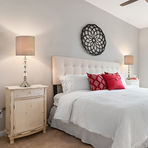 Lamps For Bedrooms Set Of 2 With Touch Control, 25" Tall Table Lamps With Usb Port & Grey Fabric Drum Shade, 3-Way Dimmable Bedside Lamp With Metal Base & Crystal Balls Design For Living Room, Bedroom #TOP5
