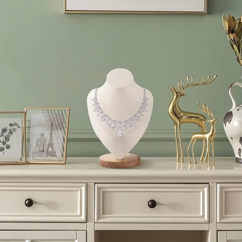 UgyDuky 2 Pcs Bust Necklace Display Stand Jewelry Display, Bust Jewelry Holder for Show, Wood Bottom Velvet Necklace Mannequin for Jewellery, Pendant Chain Organizer for Women (Beige) by UgyDuky - Image 5