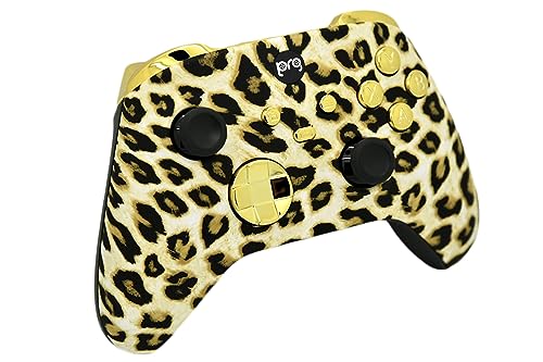 Image of Hand Airbrushed Fade Custom Controller Compatible with Xbox Series X /S & Xbox One (Series X /S Leopard W /Gold Chrome Inserts)