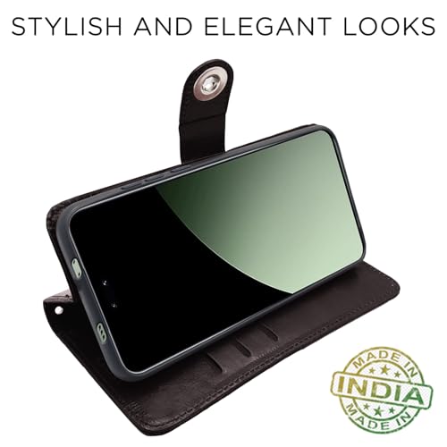 Image of Pikkme Flip Cover Leather Finish | Inside TPU with Card Pockets | Wallet Stand and Shock Proof | Complete Protection Button Flip Case for Xiaomi Civi 4 Pro 5G / Xiaomi 14 Civi 5G (Coffee)