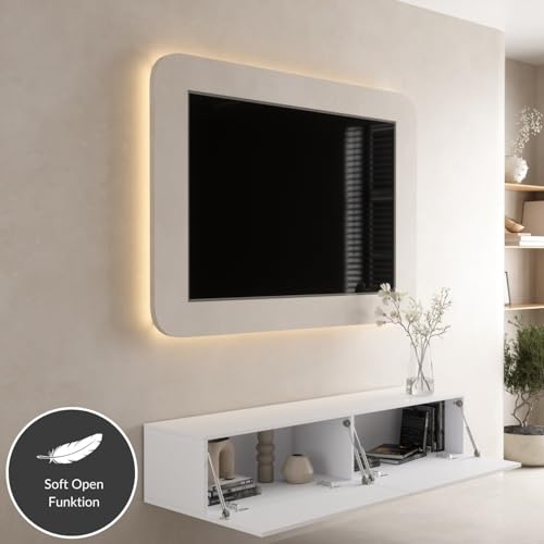 Planetmöbel West TV-Schrank, Fernsehtisch 160 cm lang, TV-Board hängend oder stehend, Fernsehschrank für Wohnzimmer, TV Möbel 37,8 x 160 x 30 cm, weiß