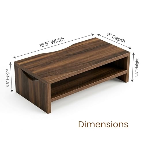 Image of Home Sparkle Monitor Stand Riser, 2 Tiers Laptop Computer Monitor Riser for PC Screen, iMac, Desktop Wooden Screen Monitor Stand Riser with Storage Organizer for Home Office