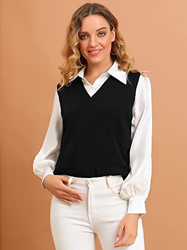 Allegra K Women's V Neck Sweater Vest Knit Pullover Sleeveless Sweater Top2