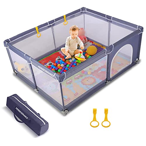 Box Bambini 180x150cm, XXL Box Recinto per Bambini, Box neonato con rete traspirante,Base Antiscivolo e 2 Anelli Box Bimbo,Centro di Attività Interno ed Esterno per 0-6 Anni Bambini