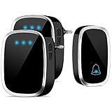 Timbre Inalámbrico, otumixx Timbre Inalámbrico Exterior Impermeable, 2 Receptores y 1 Transmisor, Alcance a 300 M, LED Flash, 4 Volumen Ajustable 36 Melodías, Timbre Inalámbrico para Puerta - Negro