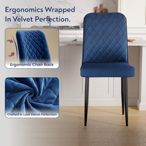 Image of IKON Premium Velvet Dining Chair with Cushioned Seat & Metal Legs | Premium Accent Chair for Living Room, Bedroom & Balcony | D.I.Y (Midnight Blue)