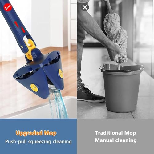 Image of 360 Rotating Triangle Cleaning Mop | Adjustable Long Handle Microfiber Flat Mop for Corner, Floor, Wall & Gap Cleaning | Tile, Kitchen, Bathroom, Ceiling & Home Cleaning | फर्श की सफाई के लिए