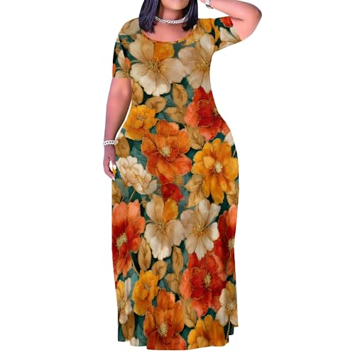 Image of PinkPatty Women's Plus Size Maxi Dresses Short Sleeve Sundress Summer T-Shirt Beach Long Dress with Pockets