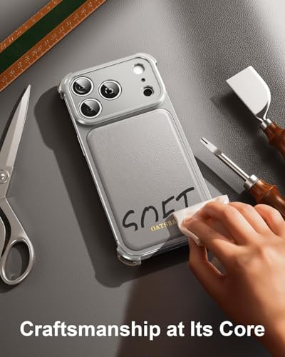 Image of Luxury Leather Phone Case Compatible with iPhone 17 Pro | Frameless Aluminum Alloy Bumper | Shockproof Cover - Silver