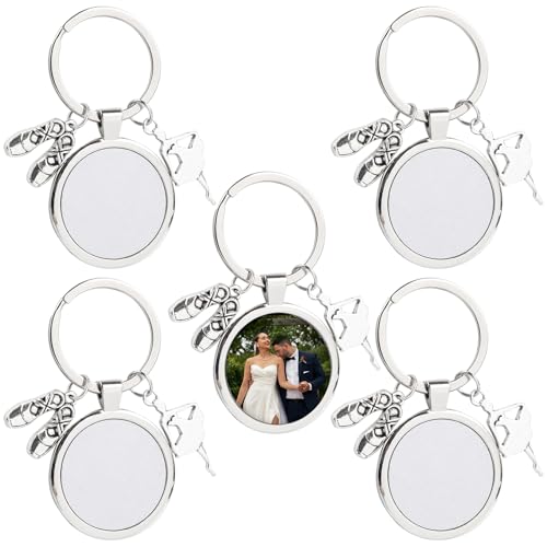Framendino, 5 Pack Sublimation Metal Keychain Blanks Heat Transfer Key Chains for DIY Making Photos Crafts Ballet Pendant Chram