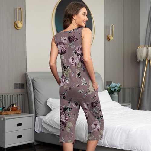 Image of Findsweet Women Pajamas Sets Loungewear Soft Sleepwear Two Piece Summer Sleeveless Pjs Tank Top Pants with Pocket S-4XL