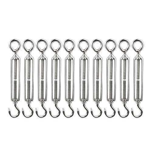 BNYZWOT M5 3 16 inch Hook & Eye C to O Turnbuckle 304 Stainless Steel, Hardware Kit for Wire Rope Tension Heavy Duty, for Sun Shade, Tent Installation, Anti-Rust, 10 Packs