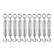 M5 3/16 inch Hook & Eye / C to O Turnbuckle 304 الفولاذ المقاوم للصدأ ، طقم أجهزة لارتفاع حبل الأسلاك الشد الثقيلة ، لظلال الشمس ، تركيب الخيام ، مكافحة الصدأ ، 10 حزم
