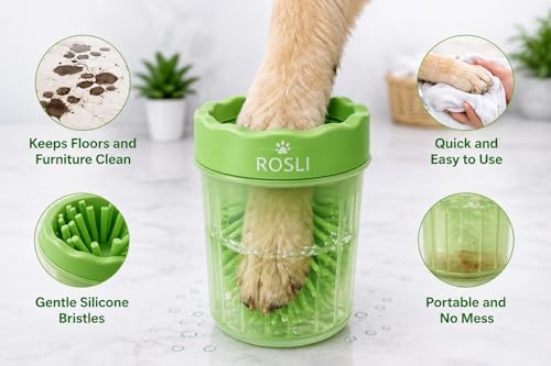 ROSLI Dog Paw Clianer Cup - Portable Pet Paw Washer for Dogs - Deep Cleaning Mud & Dirt - Silicone Brush - Easy to Use & Wash (Blue, Large) (Green, Small) - Image 5