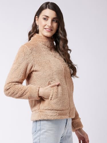 Image of Modeve Women Solid Full Sleeve Fur Standard Length Jacket For Winter