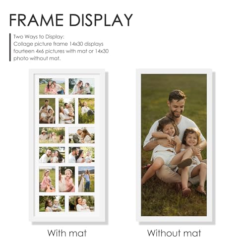 Image of DUENPY 14x30 Picture Frame 4x6 Collage Picture Frame Displays Fourteen 4x6 inch Photos Collage Wall Decor Wall Hanging White