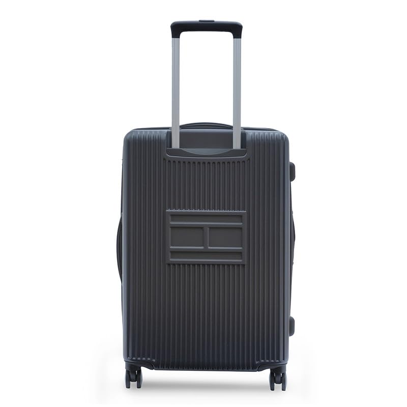 Image of Tommy Hilfiger Polyester Luggage Trolley, Grey, Empire Plus, 63L | Big Hard Suitcase for Travel Medium 360 Degree