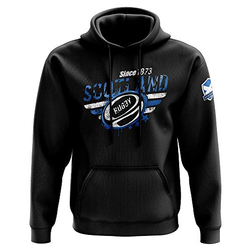 Mens Scotland Rugby Since 1873 Hoodie - Supporter Rugby Scottish Badge Rugga Gifts for Him - St Andrews Day Scots Sports Fan, Black, XL