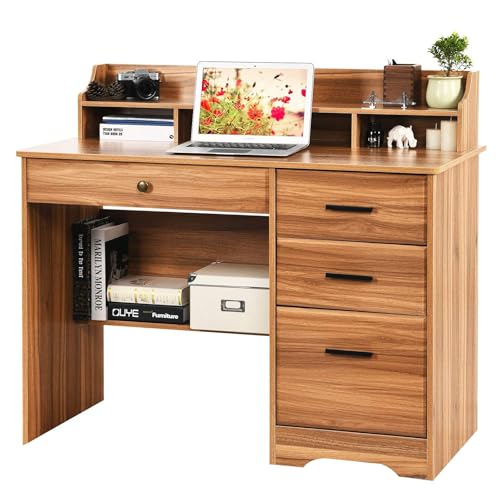 Catrimown Computer Desk with 4 Drawers and Hutch, Home Offic