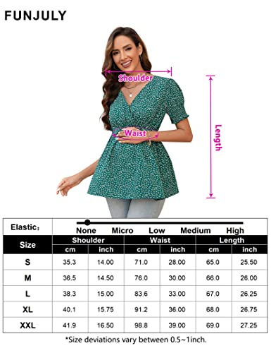 Funjuly Maternity Shirts Women's Wrap V Neck Floral Printed Tops Casual Short Sleeve Ruffle Hem Nursing Tunic Blouse Dark Green Floral M #TOP6