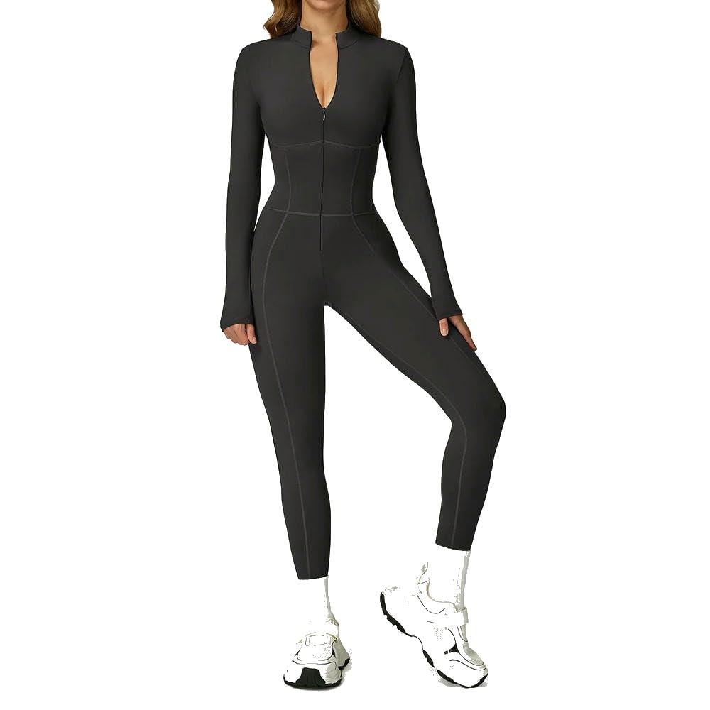 QXDZSW Combinaison de yoga d'hiver pour femme Combinaison une pièce Vêtements de sport pour femmes Barboteuses à manches longues Salopette haute élastique Body