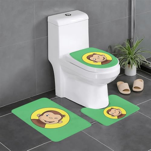 おさるのジョージ かわいい アニメ 3点セット バスマット トイレマット 便座カバー フタカバー 滑り止め 吸水 人気 漫画 足ふきマット 暖房 ふんわり 洗える 抗菌 防臭