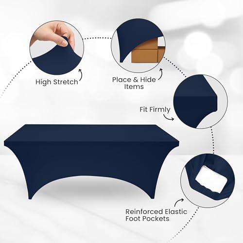 Image of Utopia Kitchen 6ft Spandex Table Cloth Rectangle [1 Pack, Navy Blue] 200GSM Premium Stretch, Lycra, Washable and Wrinkle Resistant Table Cover Fitted for Event, Wedding, Banquet [72Lx30Wx30H Inch]