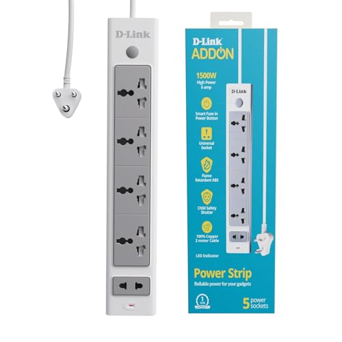 D-Link 4+1 Universal Socket Power Strip with 2M Heavy-Duty Copper Cable | Smart Fuse with Surge & Overload Protection | Flame-Retardant, Child-Safe Design | Ideal for Home, Office & Study Setups - Image 5