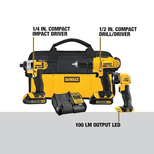 DEWALT 20V MAX Cordless Drill Impact Driver and LED Work Light Portable, Power Tool Combo Kit 3 Tool, 2 Batteries and Charger Included (DCK340C2) - Image 4