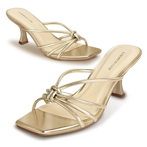 Image of Women's Strappy Square Open Toe Kitten Heels Sandals Knotted Design Summer Fashion Slip On Mule Style