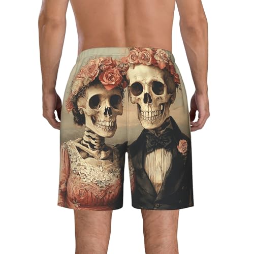 Men's Swim Trunks Quick Dry Board Shorts Beach Bathing Suits - Skull Couple Vintage3