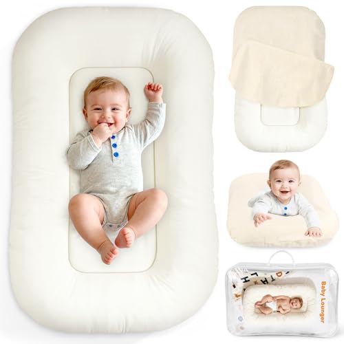 Image of Idudbid Baby Lounger & Snuggle Nest for Newborn 0-24 Months, Baby Nest Supervised Breathable Cotton for Newborn, Breathable Portable Infant Lounnger for Travel and Home, White (Lounger Cover Included